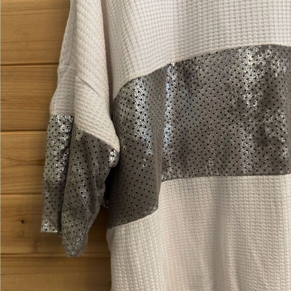 Alembika Size 3/Large Metallic Stripe Lagenlook Waffle 3/4 Sleeve Shirt - Picture 5 of 12